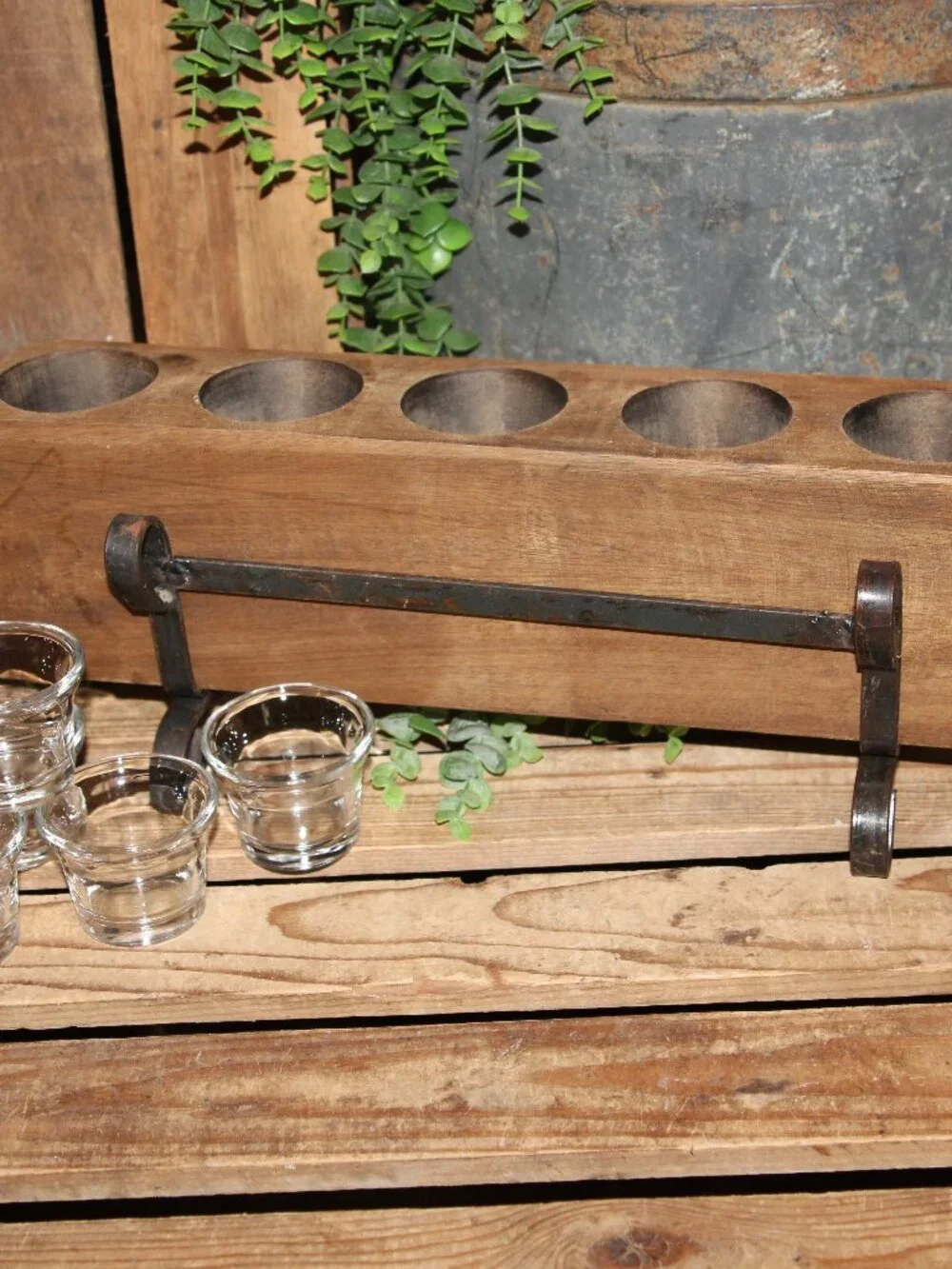 Rustic French Country Farmhouse Wood Sugar Mold Candle Holder w/Stand